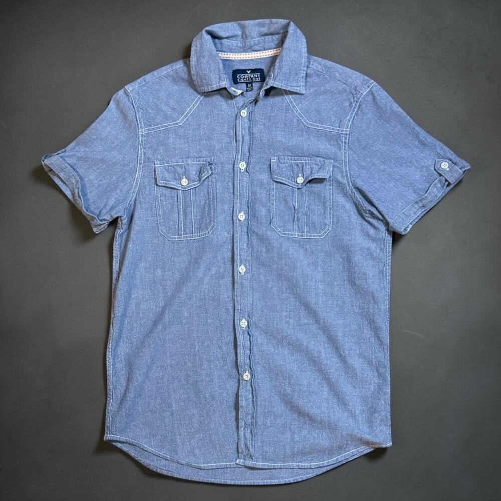Company Eighty One Camp Shirt Mens Blue Chambray Short Sleeved Western M